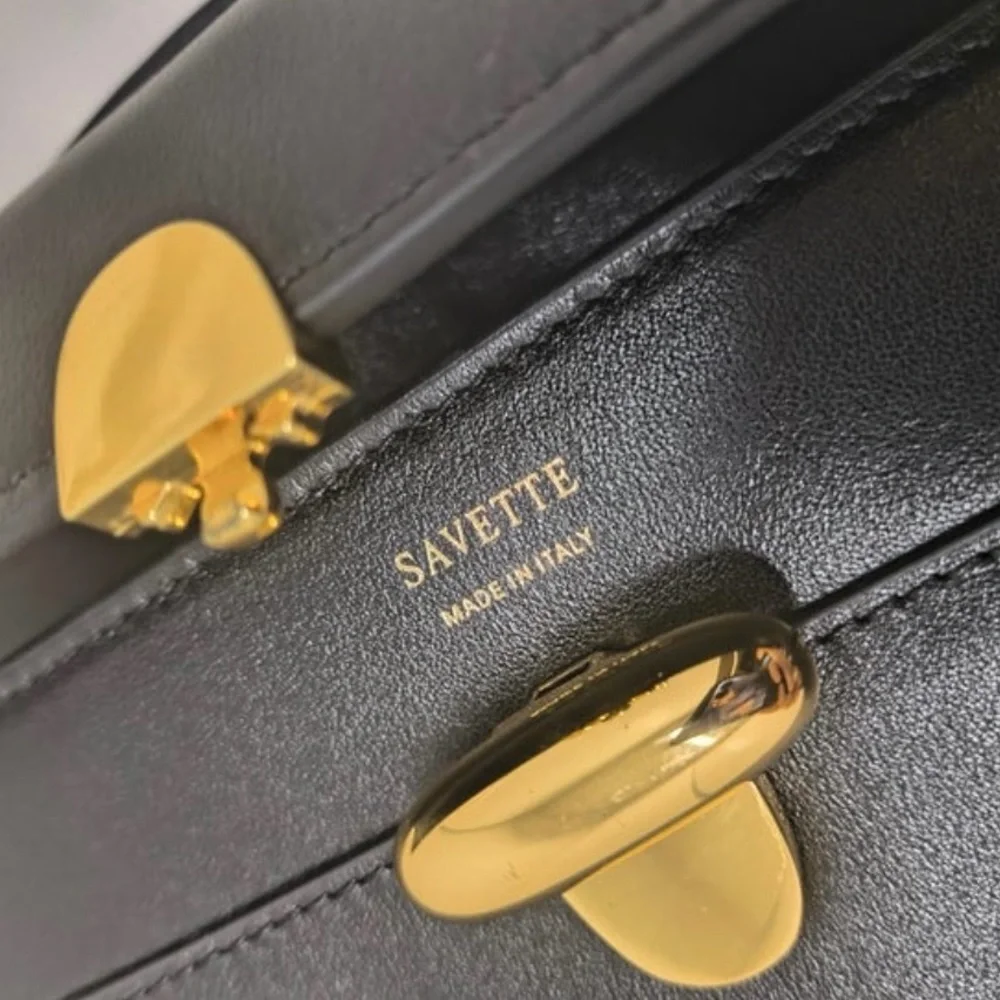 Savette‎ Black Leather Symmetry Top Handle Clutch Bag